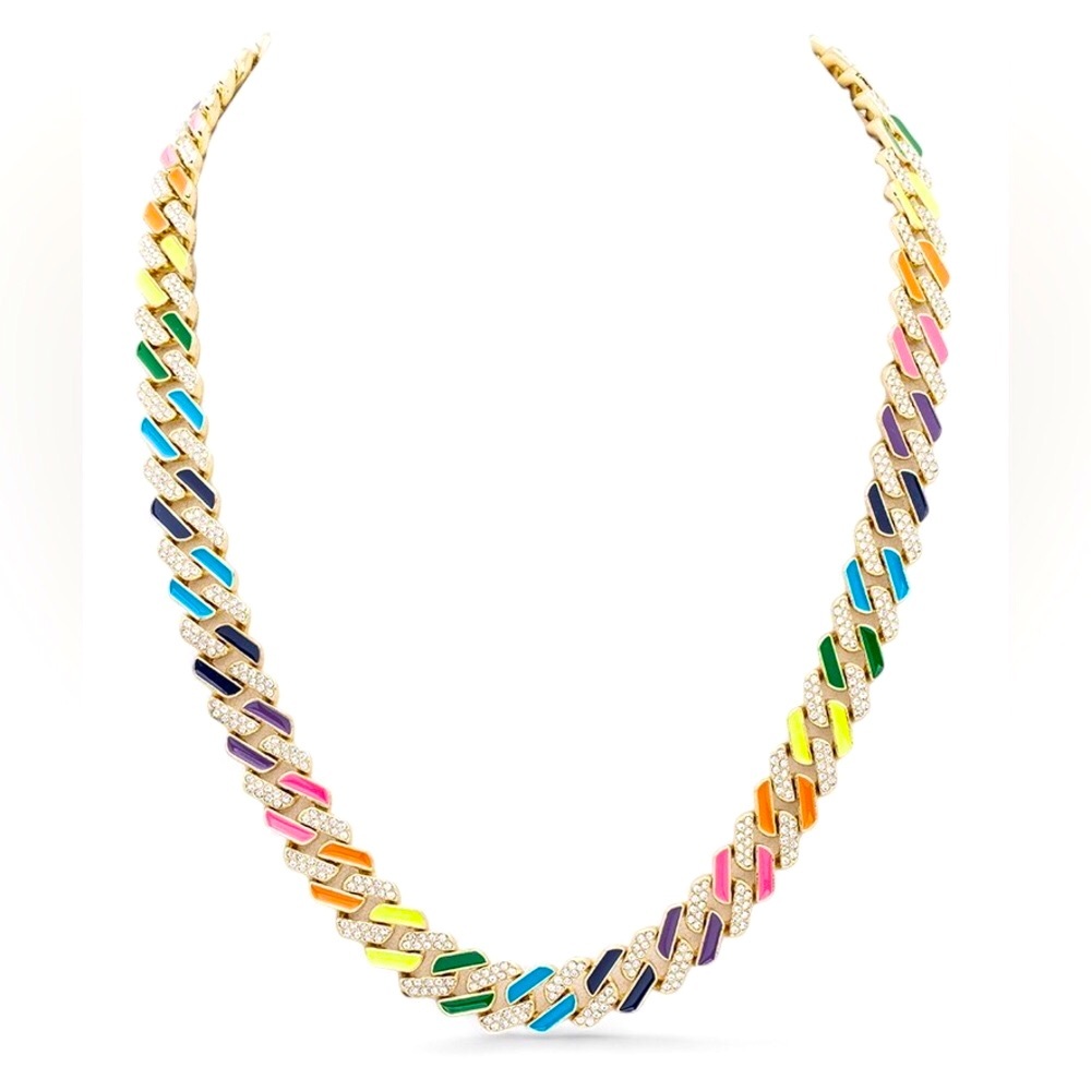 20” Multicolored Unisex Bling Cuban Necklace
